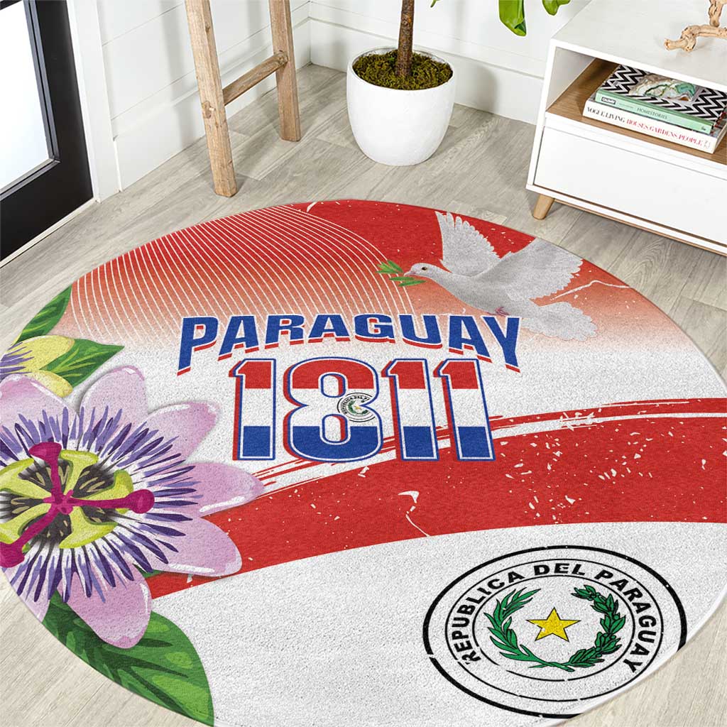 Paraguay 1811 Independence Day Round Carpet Grunge Flag Mix Passion Flowers