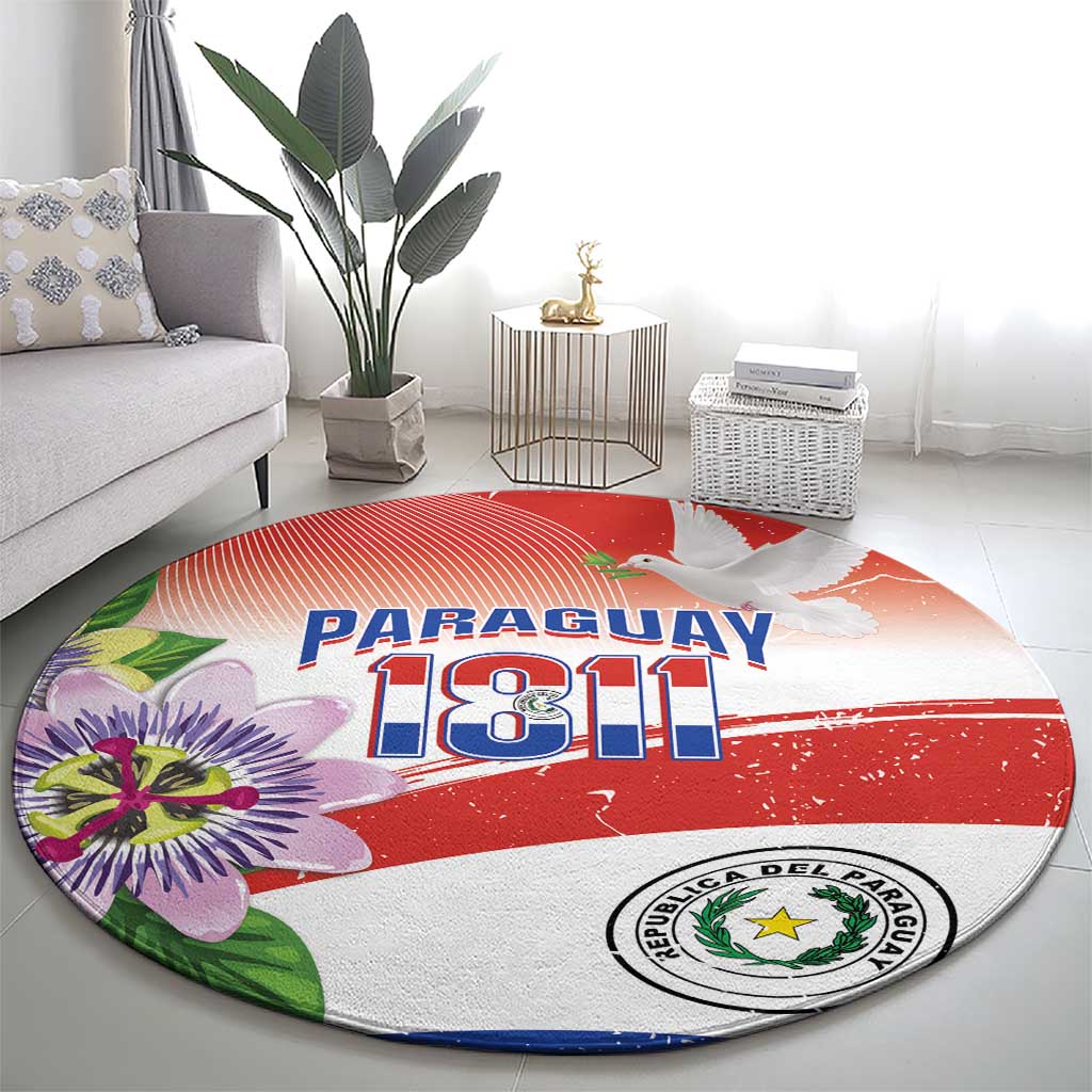 Paraguay 1811 Independence Day Round Carpet Grunge Flag Mix Passion Flowers