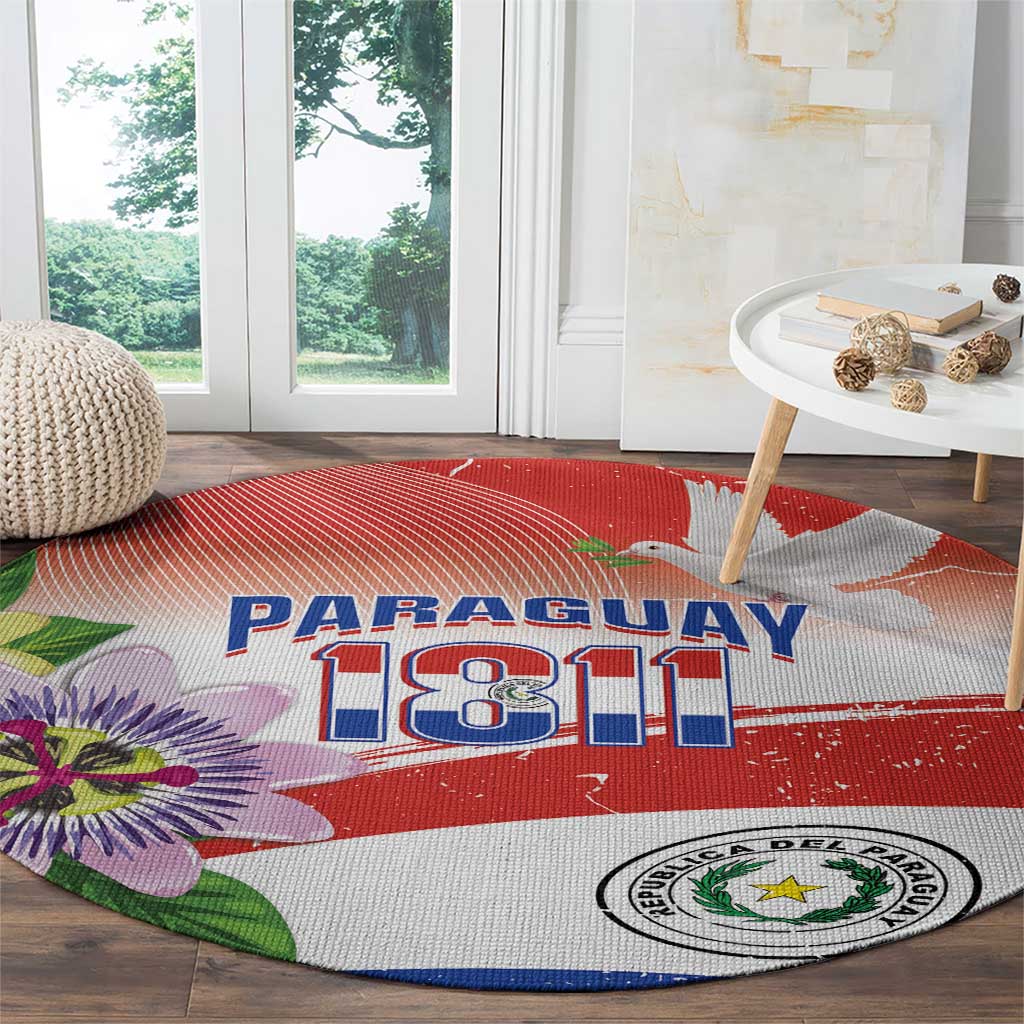 Paraguay 1811 Independence Day Round Carpet Grunge Flag Mix Passion Flowers