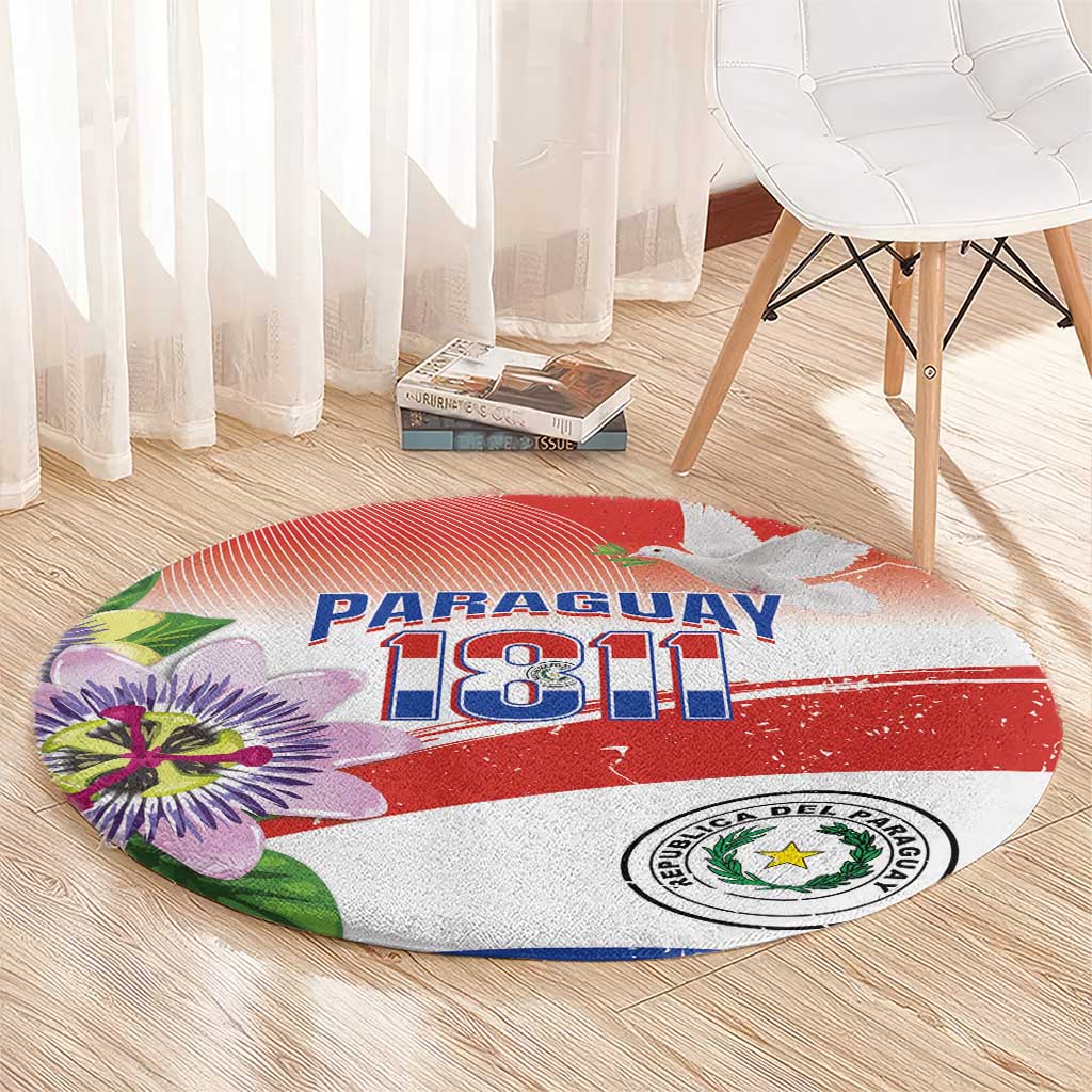 Paraguay 1811 Independence Day Round Carpet Grunge Flag Mix Passion Flowers