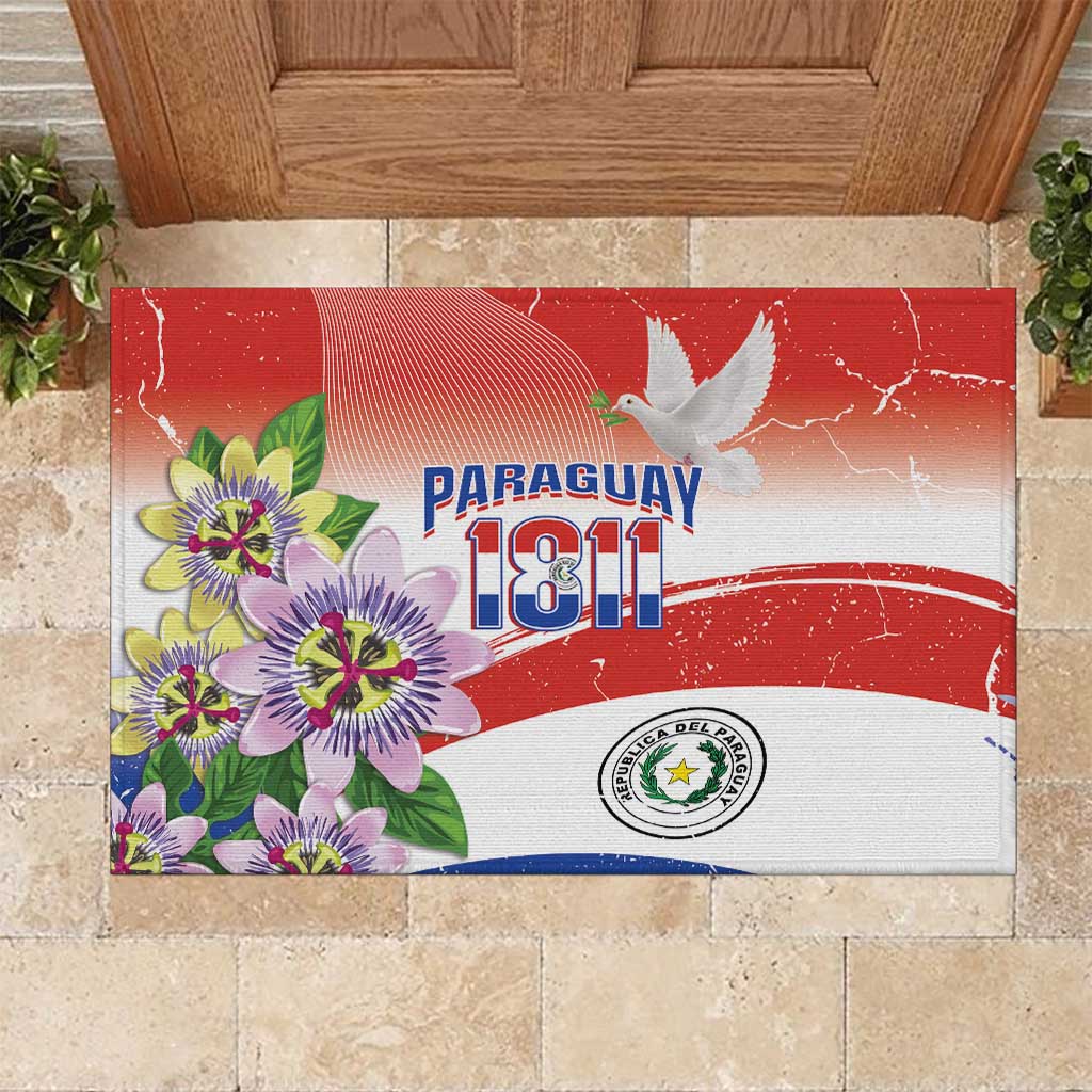 Paraguay 1811 Independence Day Rubber Doormat Grunge Flag Mix Passion Flowers