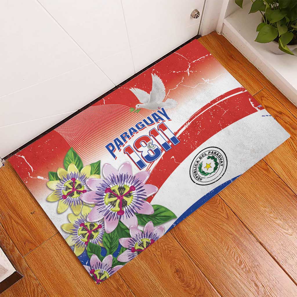 Paraguay 1811 Independence Day Rubber Doormat Grunge Flag Mix Passion Flowers