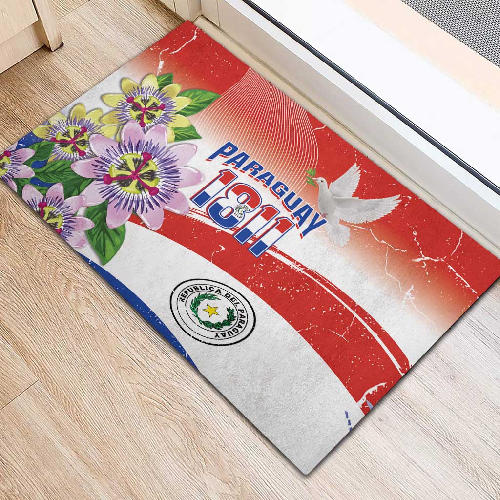 Paraguay 1811 Independence Day Rubber Doormat Grunge Flag Mix Passion Flowers