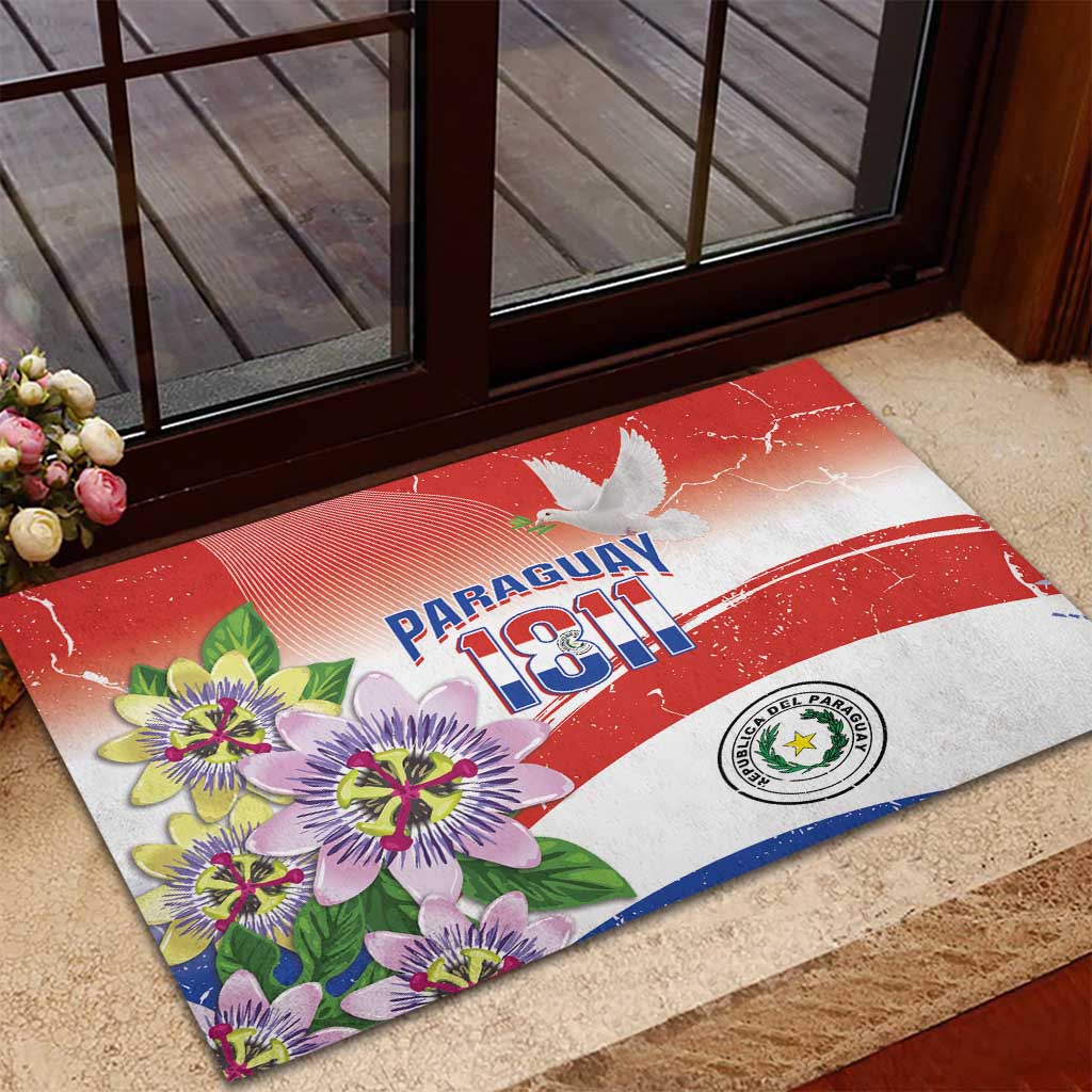 Paraguay 1811 Independence Day Rubber Doormat Grunge Flag Mix Passion Flowers