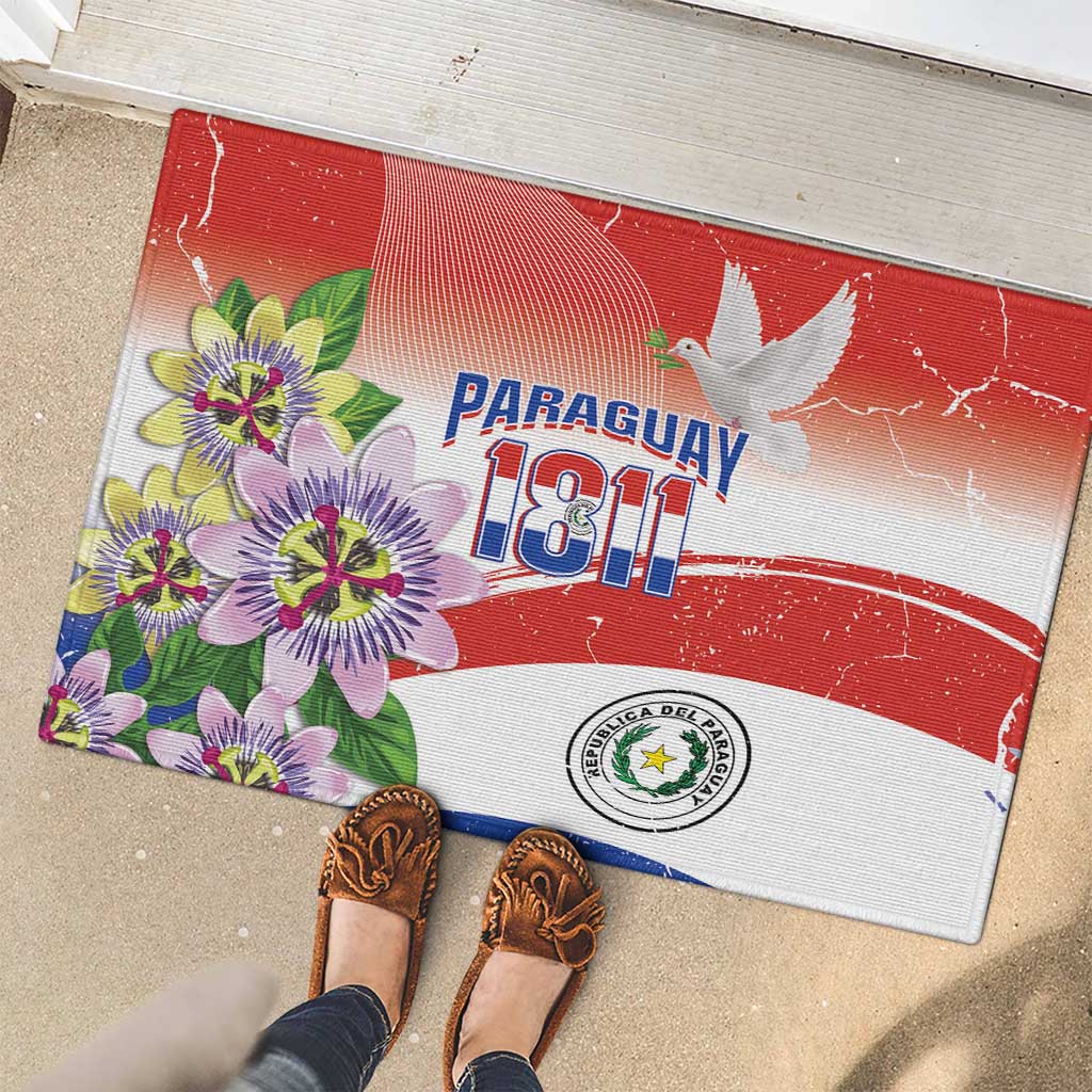 Paraguay 1811 Independence Day Rubber Doormat Grunge Flag Mix Passion Flowers