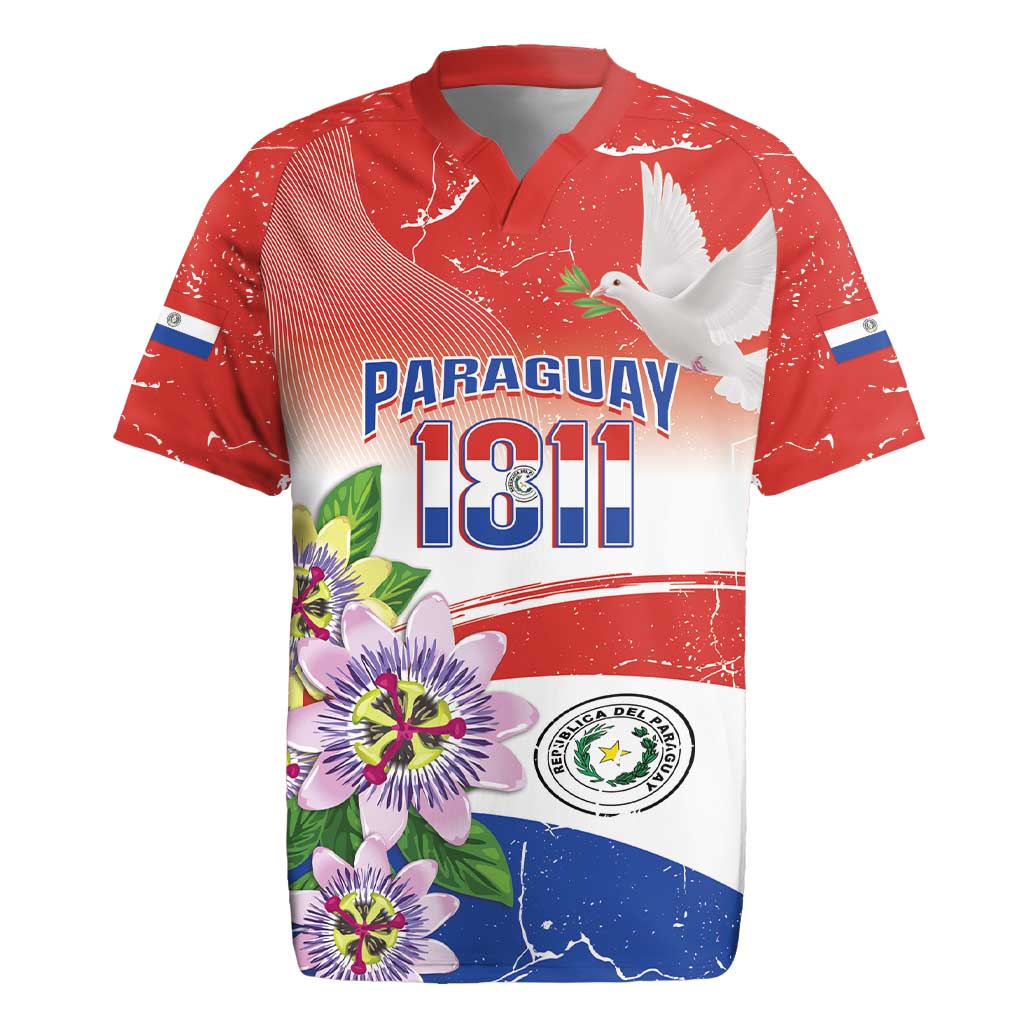 Paraguay 1811 Independence Day Rugby Jersey Grunge Flag Mix Passion Flowers