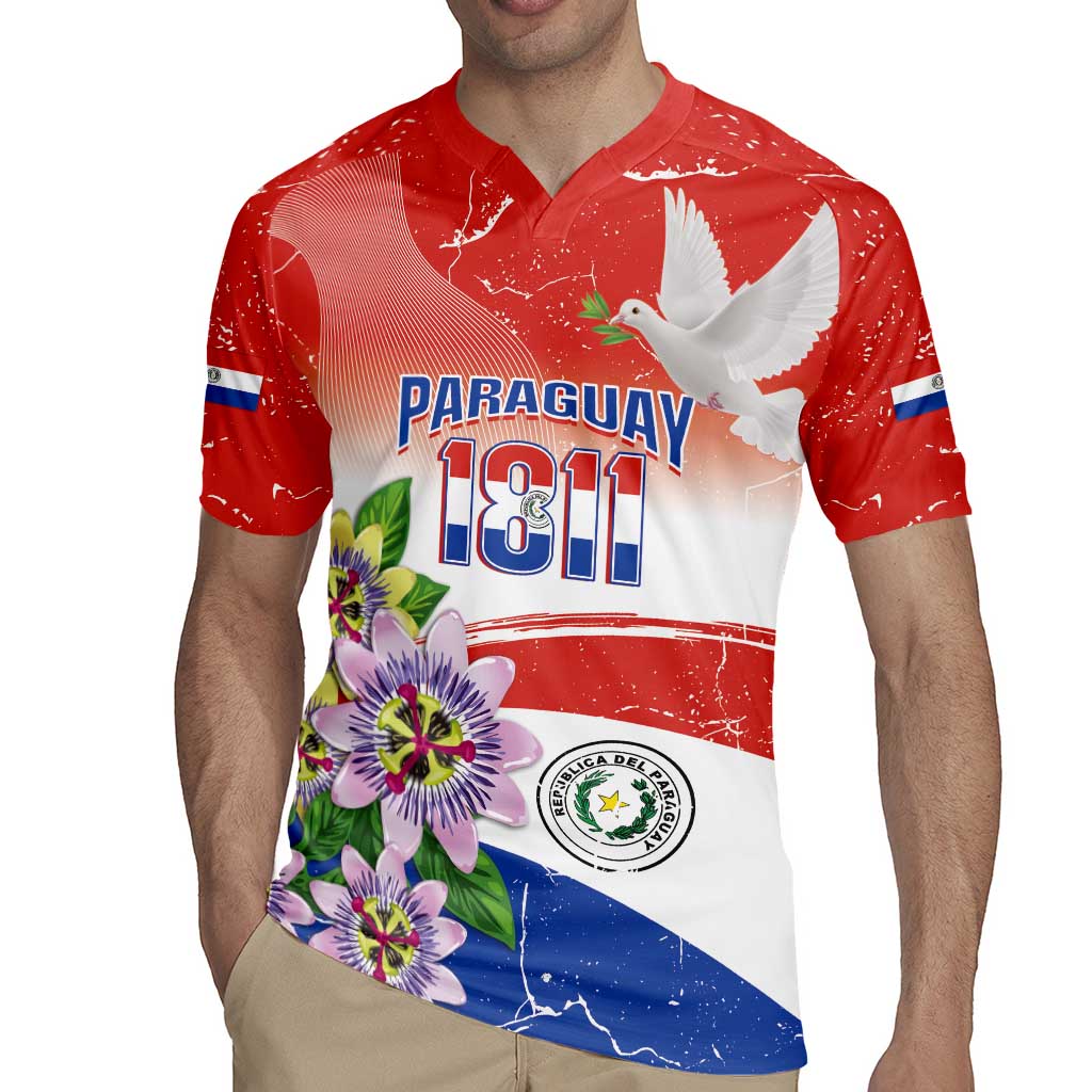 Paraguay 1811 Independence Day Rugby Jersey Grunge Flag Mix Passion Flowers