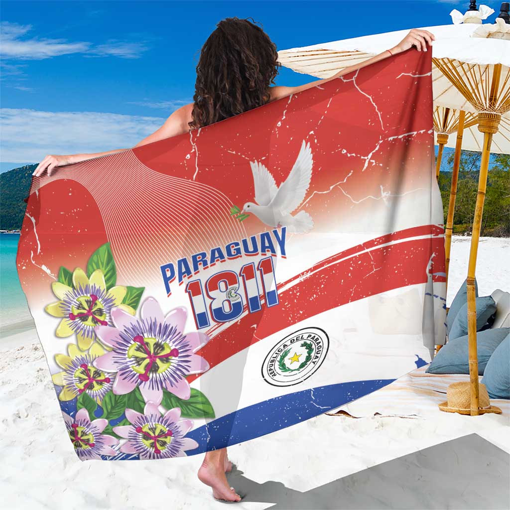 Paraguay 1811 Independence Day Sarong Grunge Flag Mix Passion Flowers
