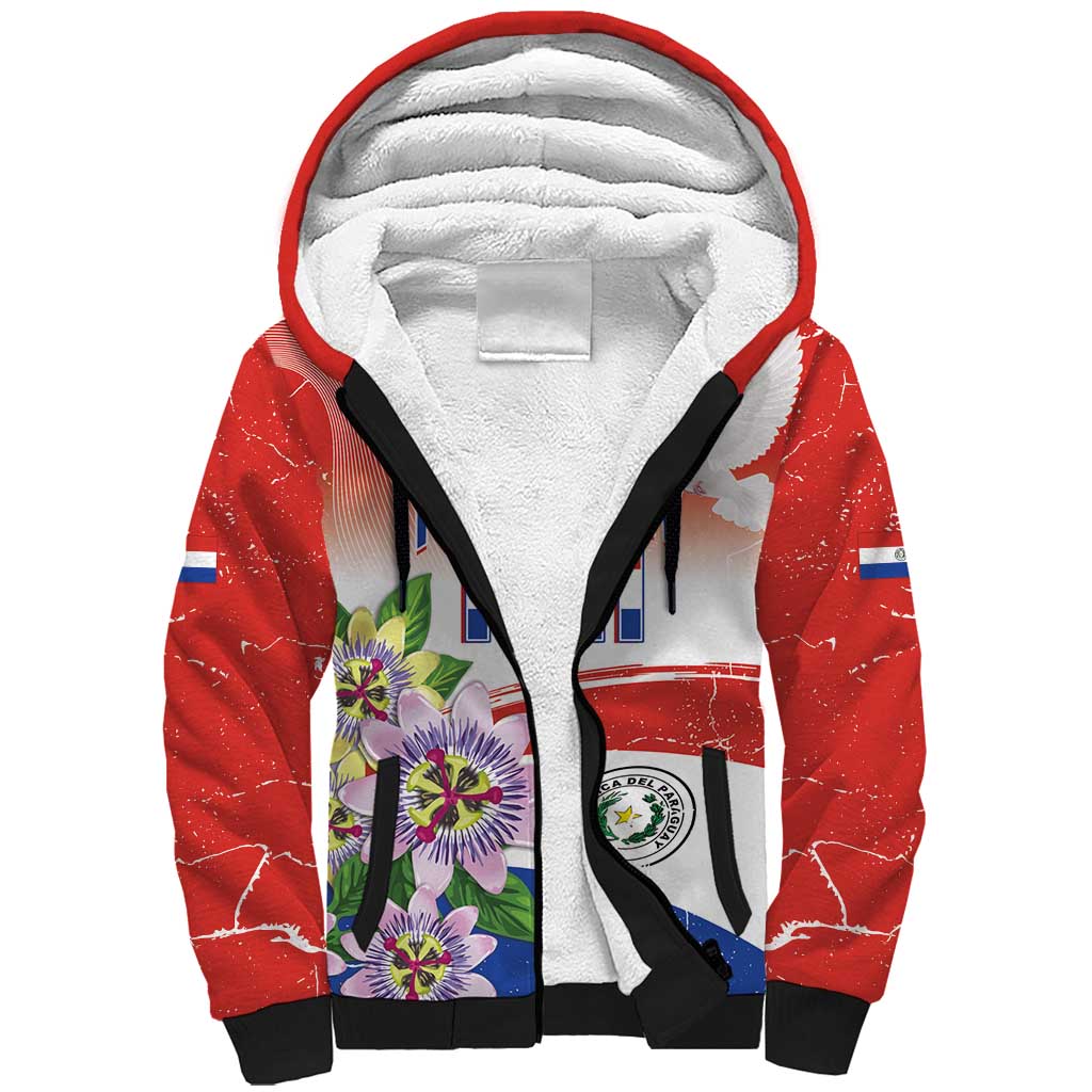 Paraguay 1811 Independence Day Sherpa Hoodie Grunge Flag Mix Passion Flowers