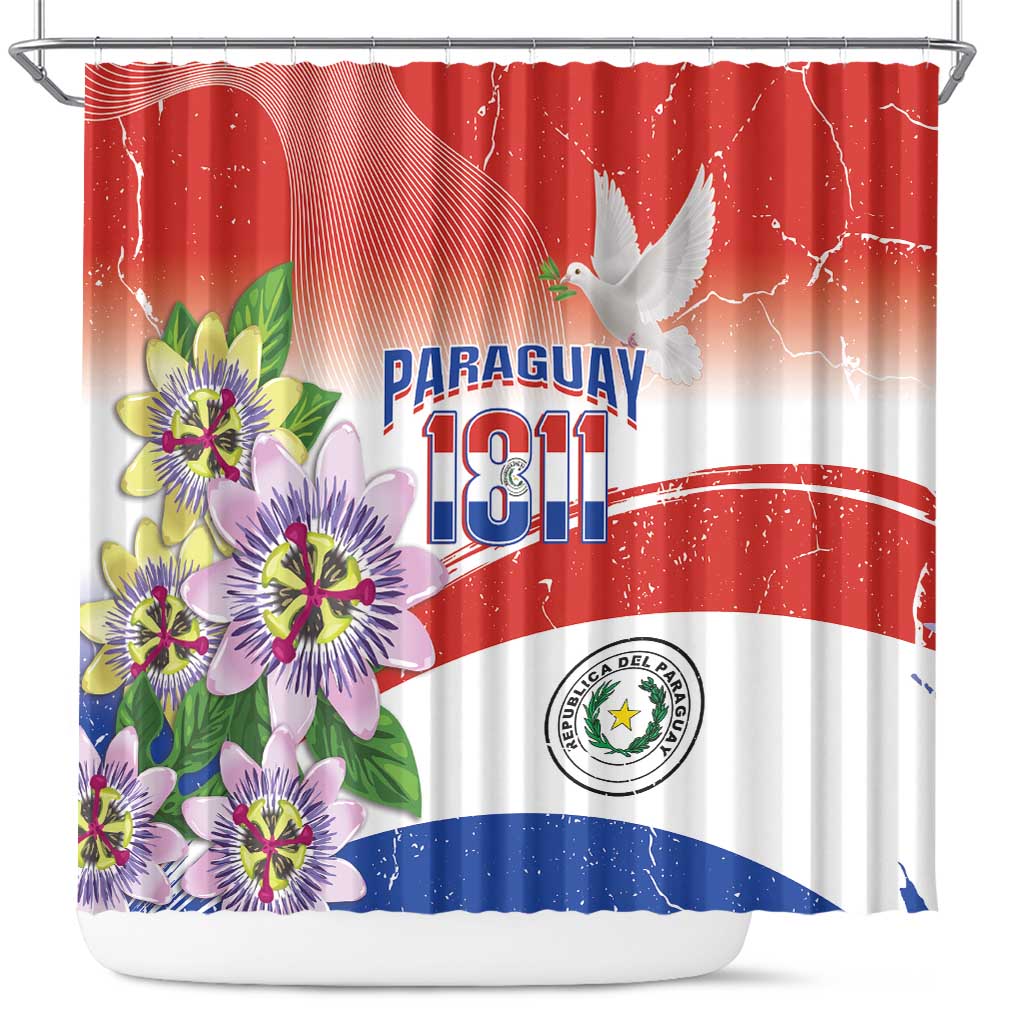 Paraguay 1811 Independence Day Shower Curtain Grunge Flag Mix Passion Flowers