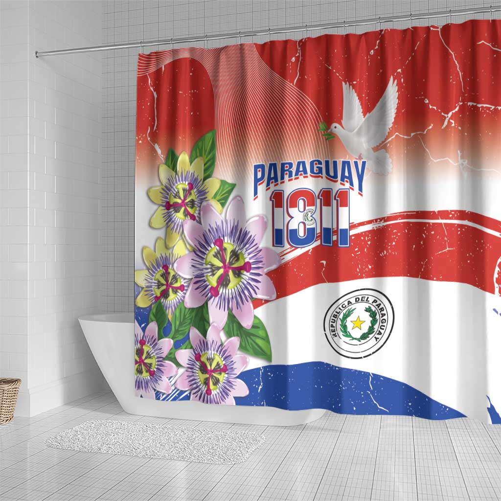 Paraguay 1811 Independence Day Shower Curtain Grunge Flag Mix Passion Flowers