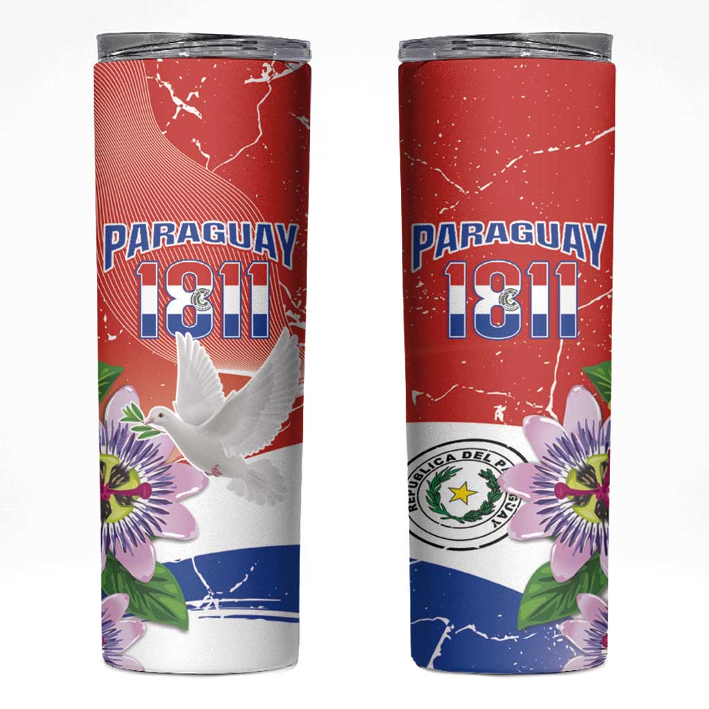 Paraguay 1811 Independence Day Skinny Tumbler Grunge Flag Mix Passion Flowers