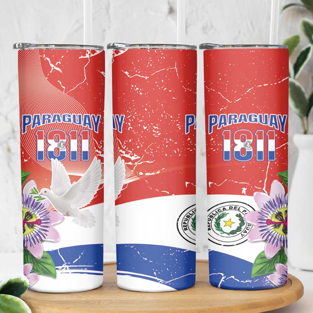 Paraguay 1811 Independence Day Skinny Tumbler Grunge Flag Mix Passion Flowers