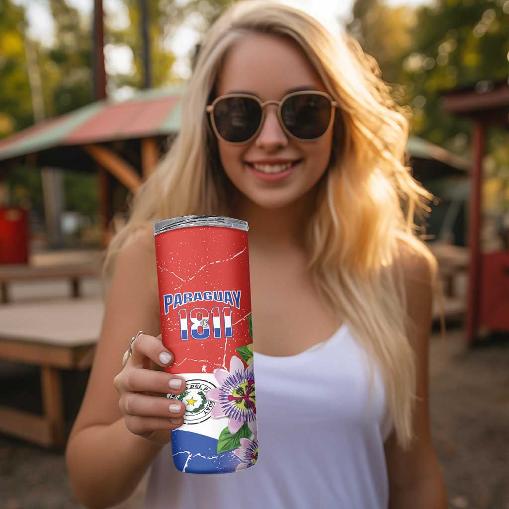 Paraguay 1811 Independence Day Skinny Tumbler Grunge Flag Mix Passion Flowers