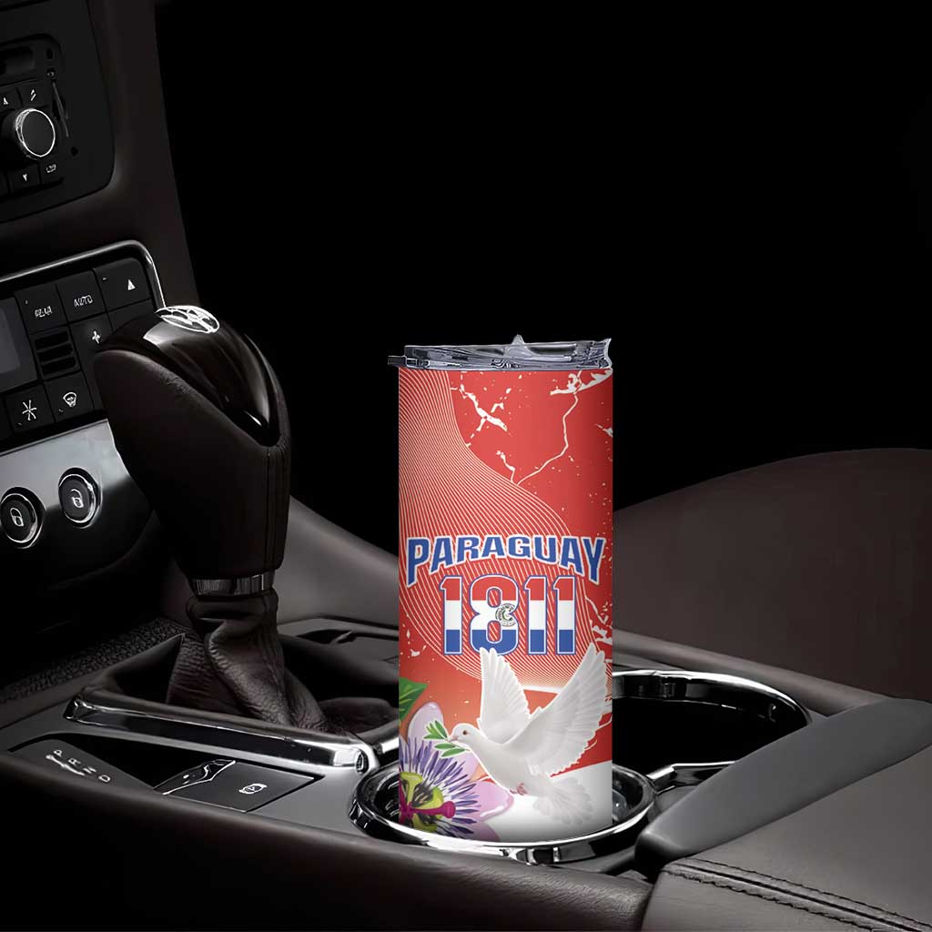 Paraguay 1811 Independence Day Skinny Tumbler Grunge Flag Mix Passion Flowers