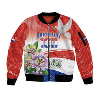 Paraguay 1811 Independence Day Sleeve Zip Bomber Jacket Grunge Flag Mix Passion Flowers