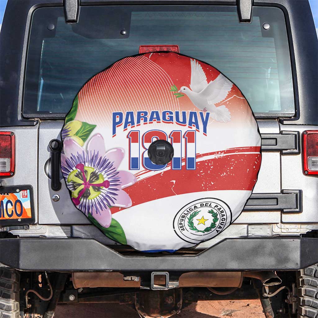 Paraguay 1811 Independence Day Spare Tire Cover Grunge Flag Mix Passion Flowers