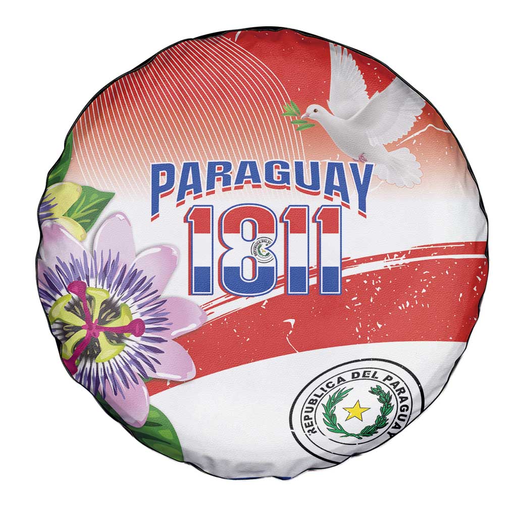 Paraguay 1811 Independence Day Spare Tire Cover Grunge Flag Mix Passion Flowers