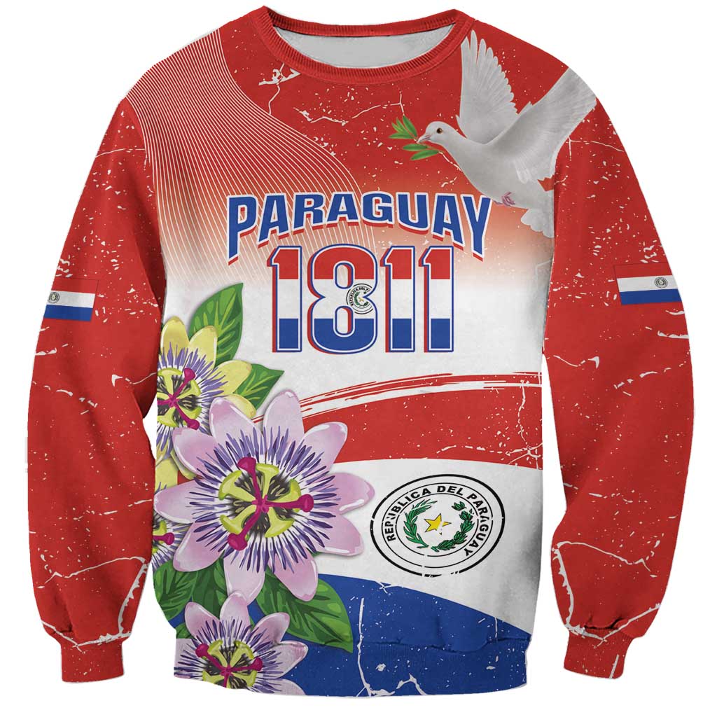 Paraguay 1811 Independence Day Sweatshirt Grunge Flag Mix Passion Flowers