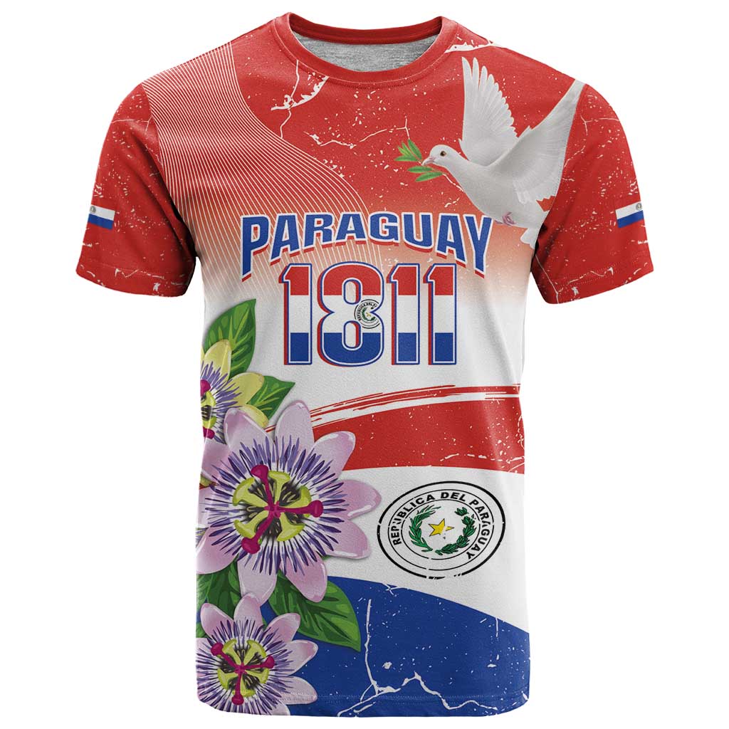 Paraguay 1811 Independence Day T Shirt Grunge Flag Mix Passion Flowers