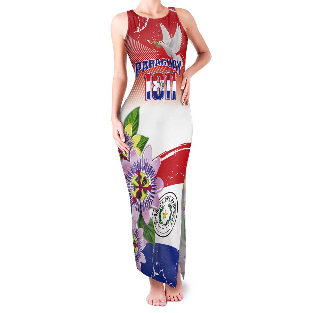 Paraguay 1811 Independence Day Tank Maxi Dress Grunge Flag Mix Passion Flowers