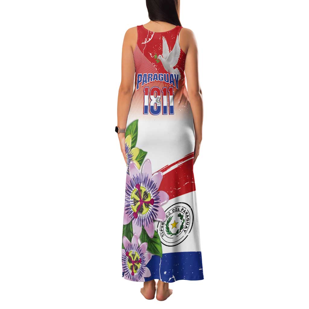 Paraguay 1811 Independence Day Tank Maxi Dress Grunge Flag Mix Passion Flowers