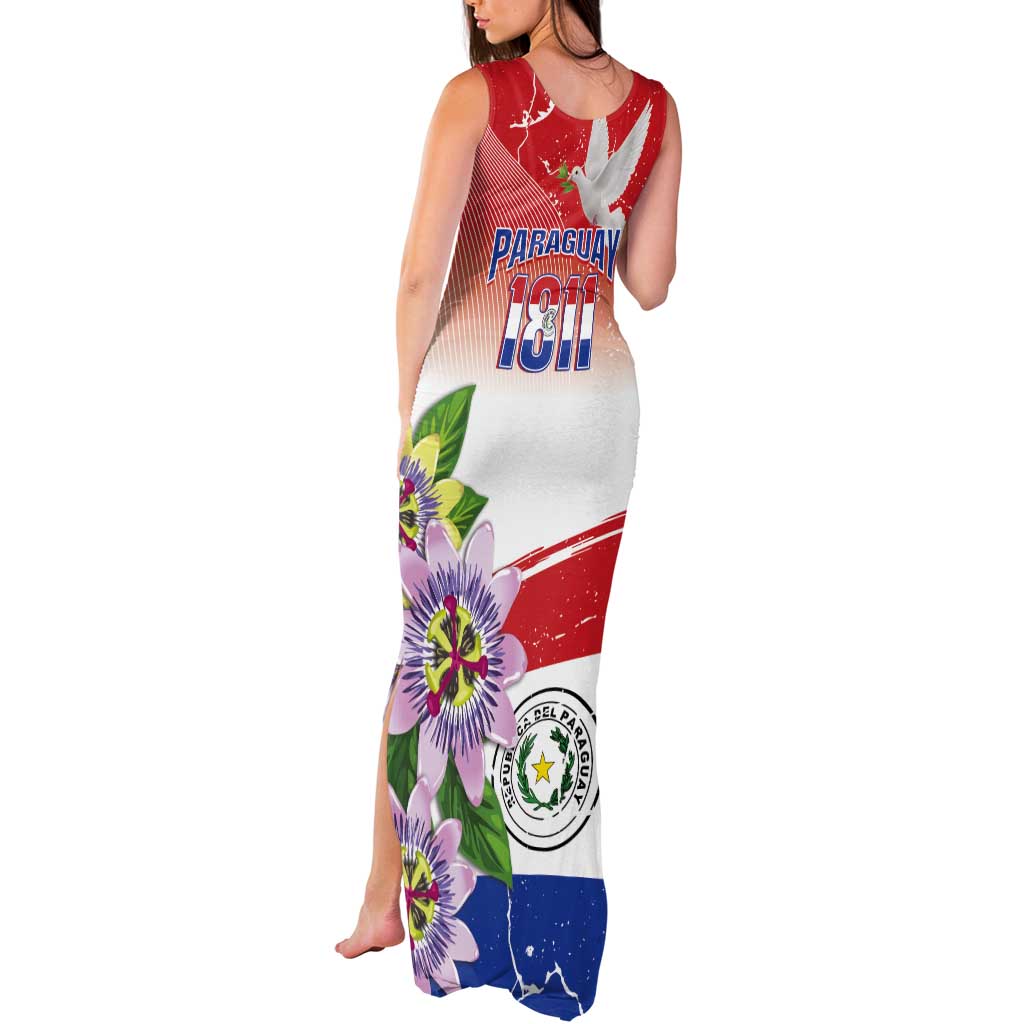 Paraguay 1811 Independence Day Tank Maxi Dress Grunge Flag Mix Passion Flowers