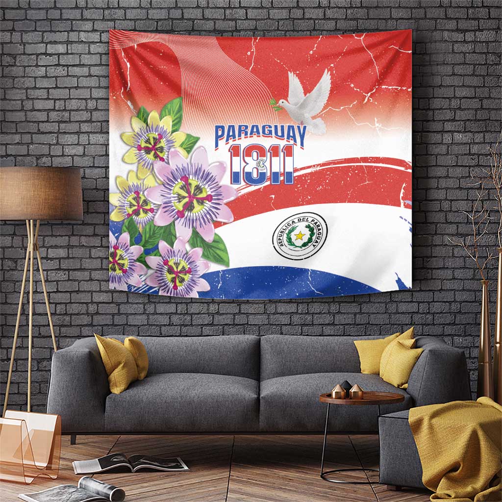 Paraguay 1811 Independence Day Tapestry Grunge Flag Mix Passion Flowers
