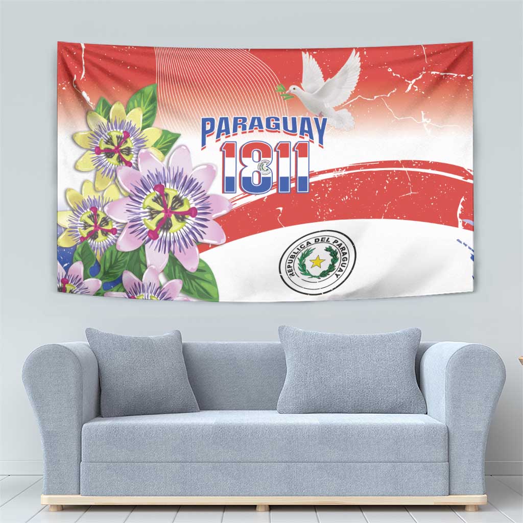 Paraguay 1811 Independence Day Tapestry Grunge Flag Mix Passion Flowers
