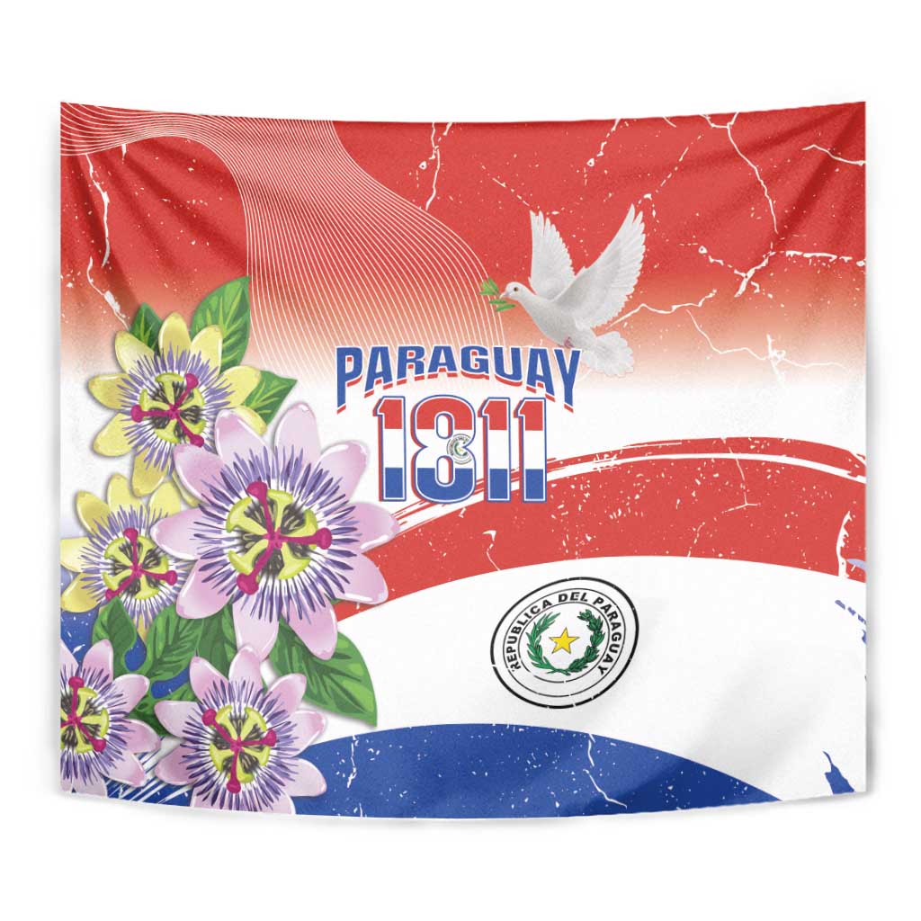 Paraguay 1811 Independence Day Tapestry Grunge Flag Mix Passion Flowers