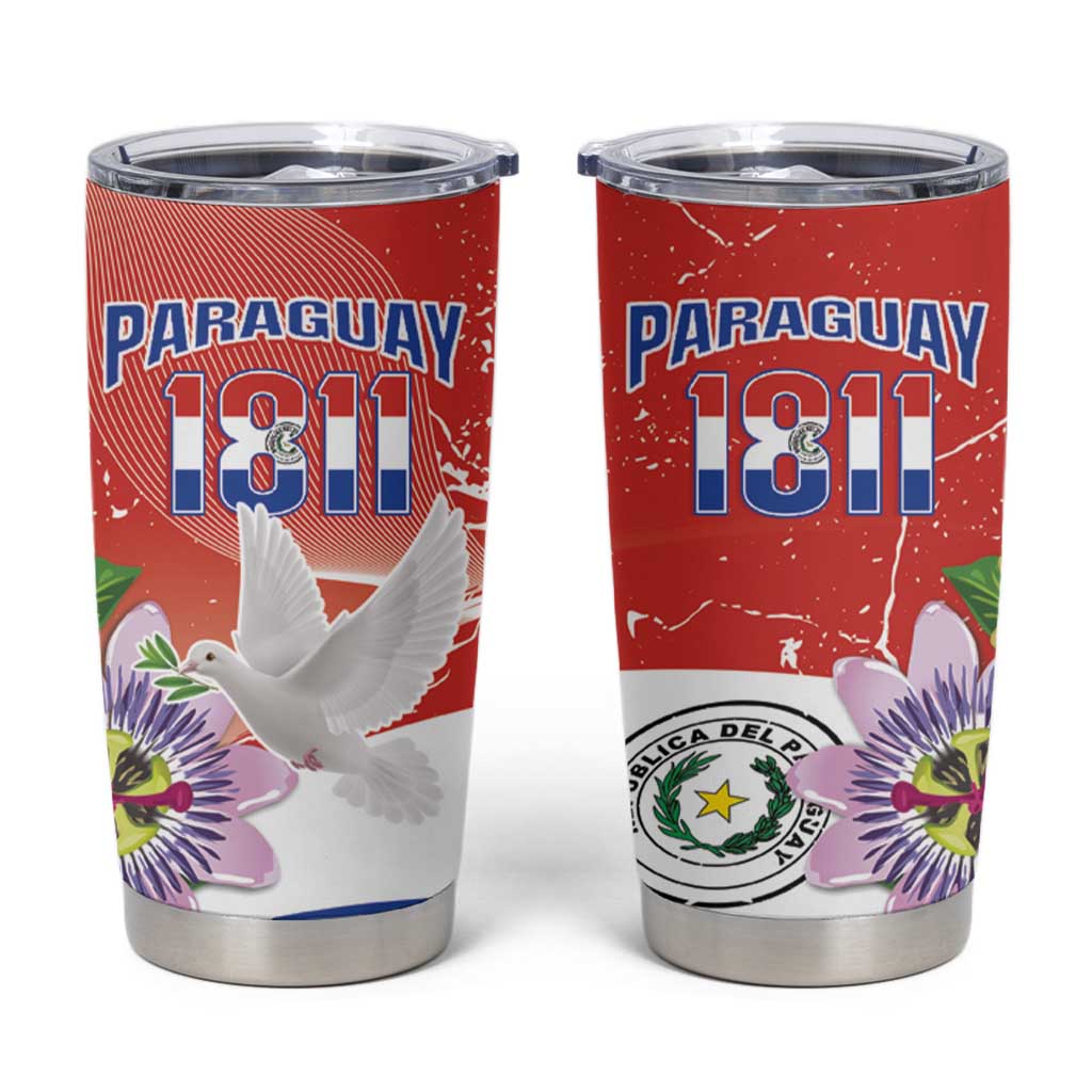 Paraguay 1811 Independence Day Tumbler Cup Grunge Flag Mix Passion Flowers