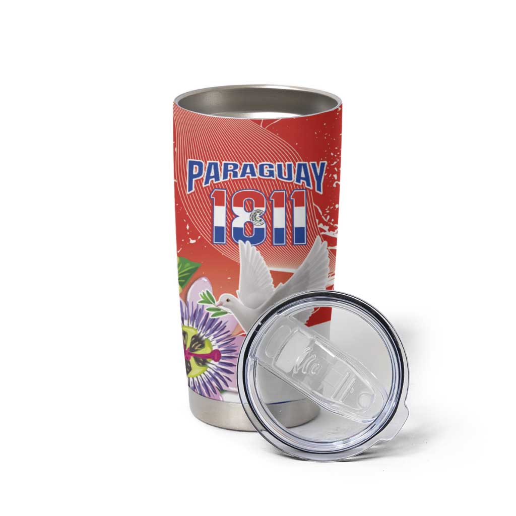 Paraguay 1811 Independence Day Tumbler Cup Grunge Flag Mix Passion Flowers