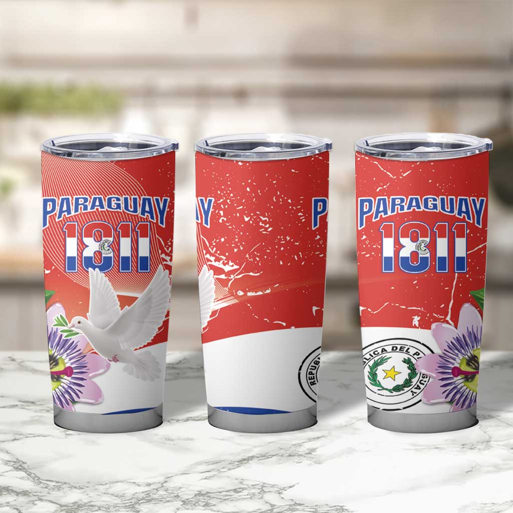 Paraguay 1811 Independence Day Tumbler Cup Grunge Flag Mix Passion Flowers