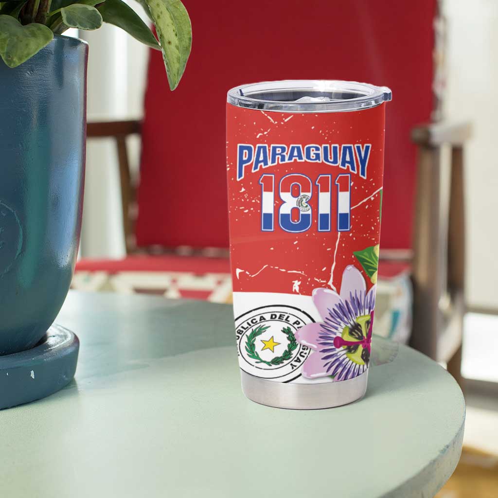 Paraguay 1811 Independence Day Tumbler Cup Grunge Flag Mix Passion Flowers