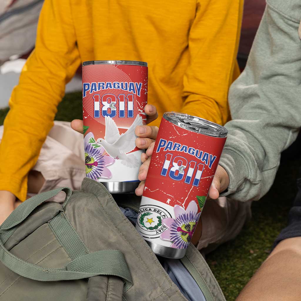 Paraguay 1811 Independence Day Tumbler Cup Grunge Flag Mix Passion Flowers