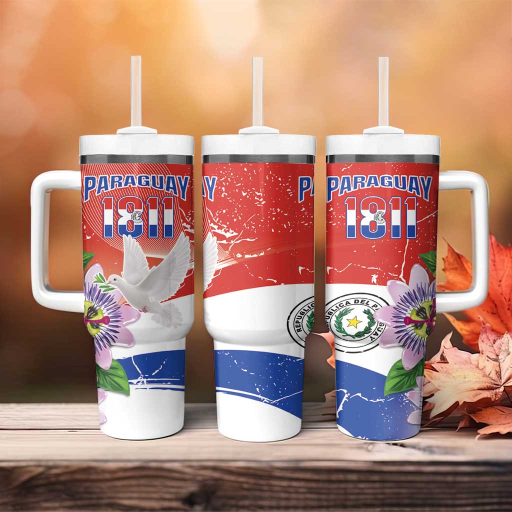 Paraguay 1811 Independence Day Tumbler With Handle Grunge Flag Mix Passion Flowers