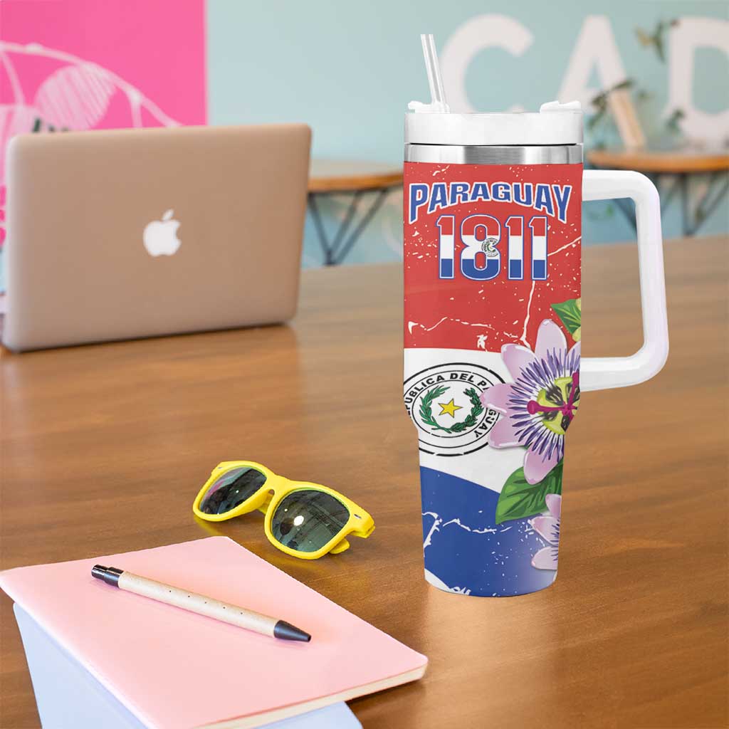 Paraguay 1811 Independence Day Tumbler With Handle Grunge Flag Mix Passion Flowers