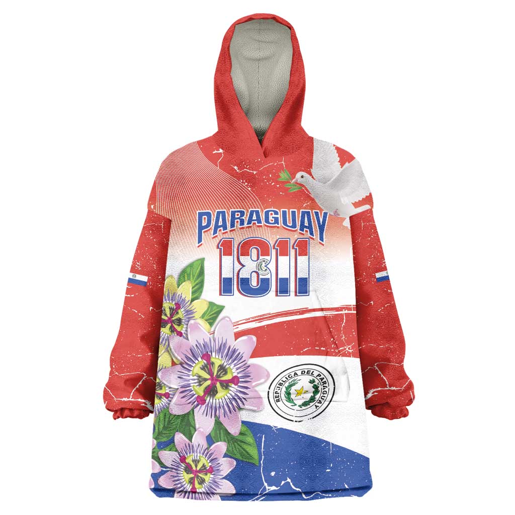 Paraguay 1811 Independence Day Wearable Blanket Hoodie Grunge Flag Mix Passion Flowers
