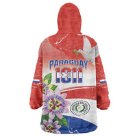 Paraguay 1811 Independence Day Wearable Blanket Hoodie Grunge Flag Mix Passion Flowers