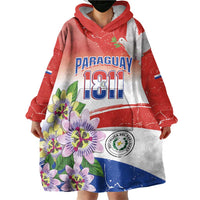 Paraguay 1811 Independence Day Wearable Blanket Hoodie Grunge Flag Mix Passion Flowers