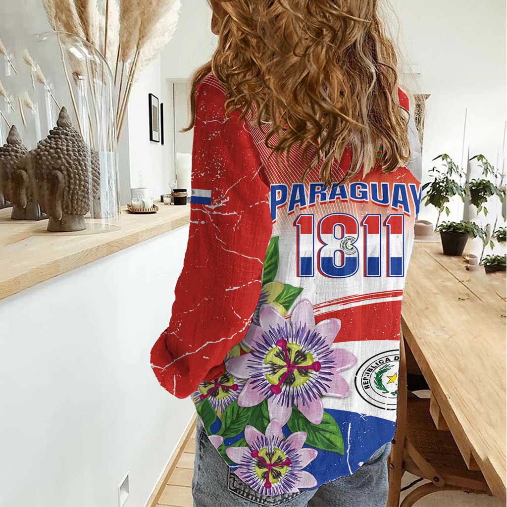 Paraguay 1811 Independence Day Women Casual Shirt Grunge Flag Mix Passion Flowers