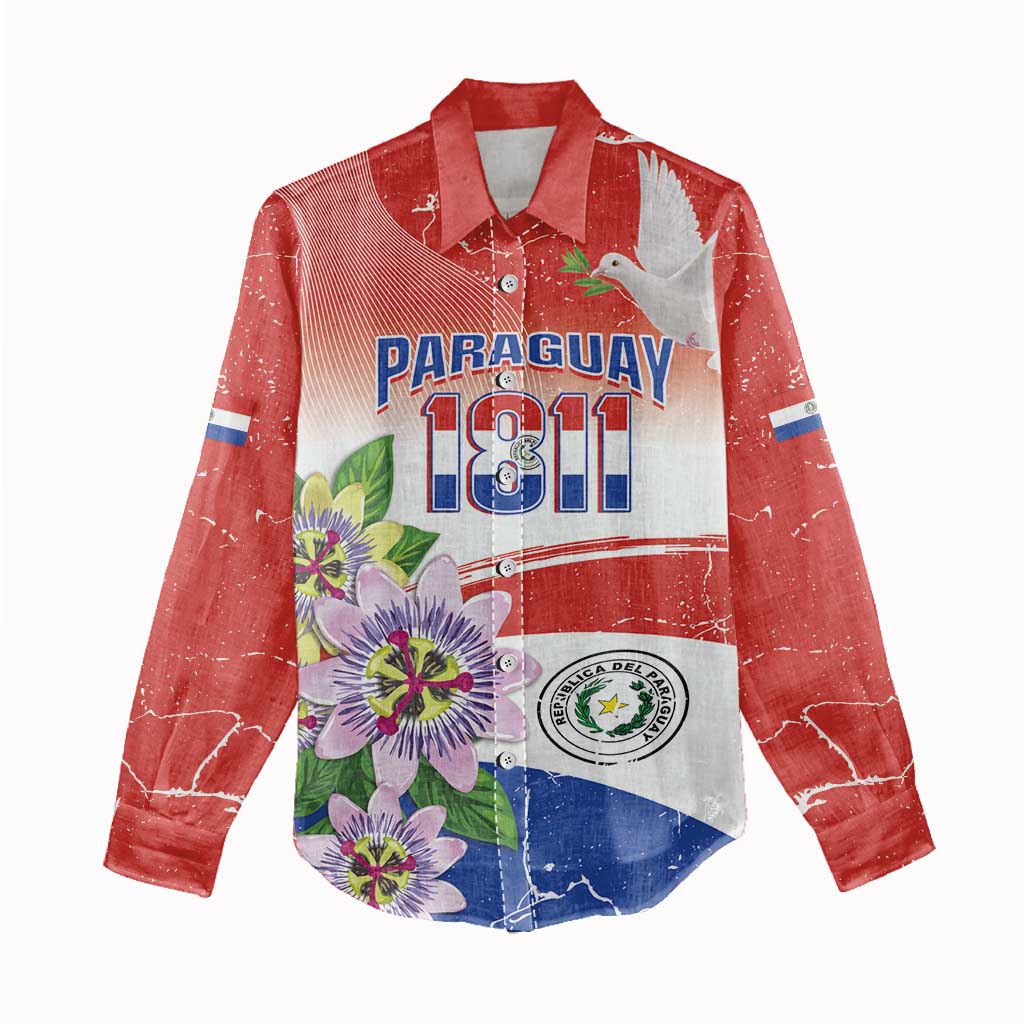 Paraguay 1811 Independence Day Women Casual Shirt Grunge Flag Mix Passion Flowers