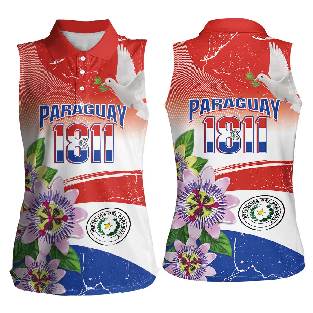 Paraguay 1811 Independence Day Women Sleeveless Polo Shirt Grunge Flag Mix Passion Flowers