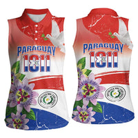 Paraguay 1811 Independence Day Women Sleeveless Polo Shirt Grunge Flag Mix Passion Flowers