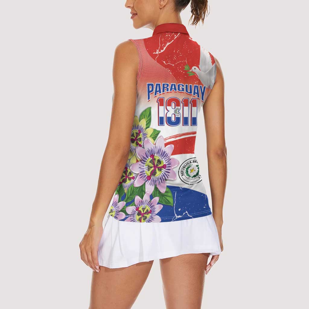 Paraguay 1811 Independence Day Women Sleeveless Polo Shirt Grunge Flag Mix Passion Flowers