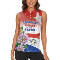 Paraguay 1811 Independence Day Women Sleeveless Polo Shirt Grunge Flag Mix Passion Flowers