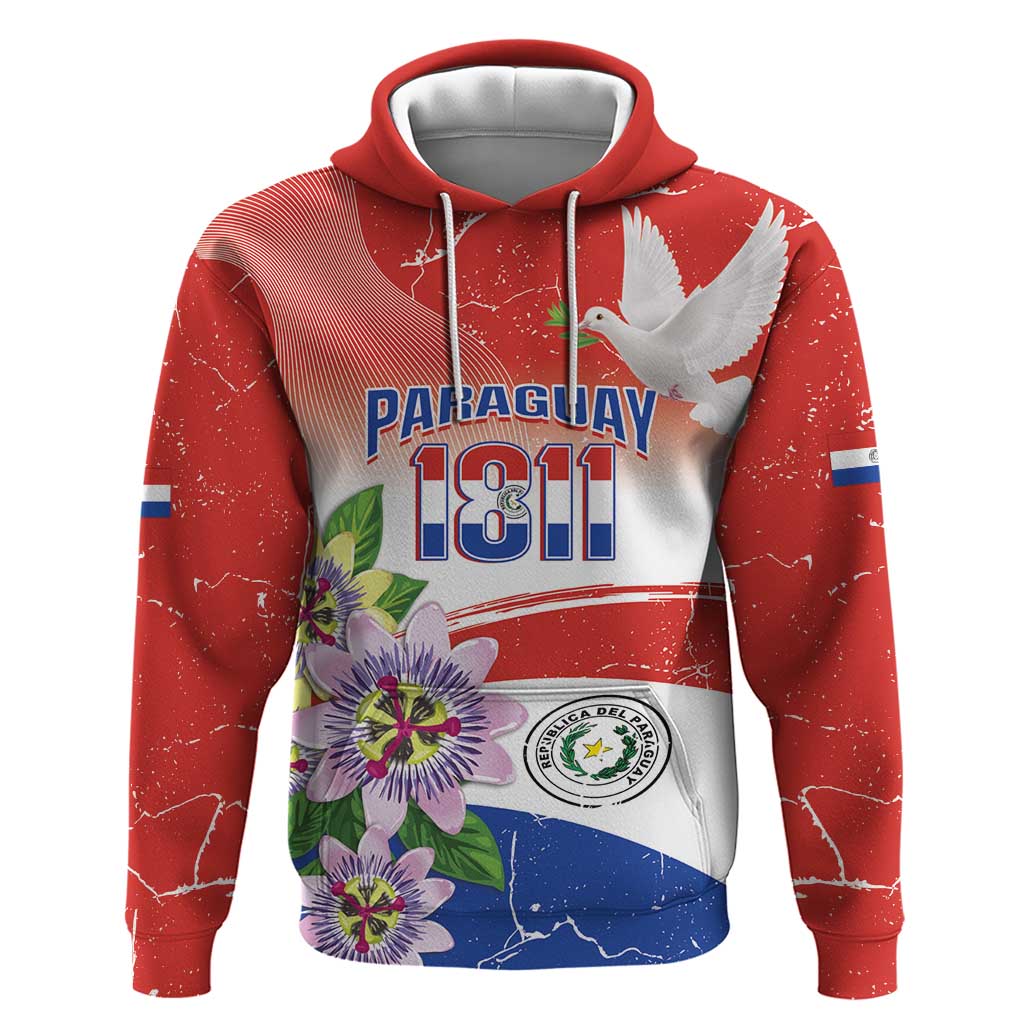 Paraguay 1811 Independence Day Zip Hoodie Grunge Flag Mix Passion Flowers