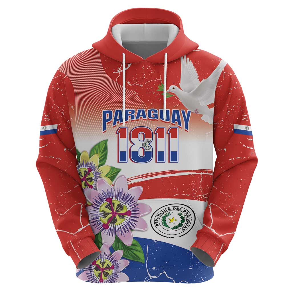 Paraguay 1811 Independence Day Zip Hoodie Grunge Flag Mix Passion Flowers