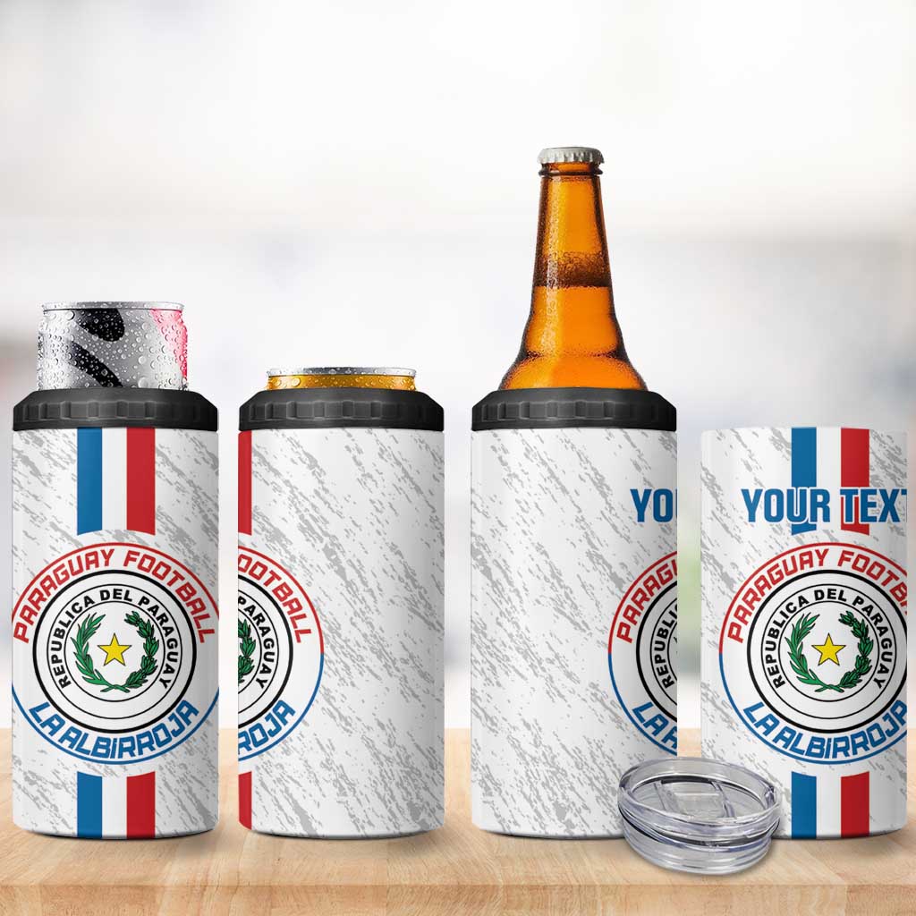 Custom Paraguay Football 4 in 1 Can Cooler Tumbler Vamos Albirroja