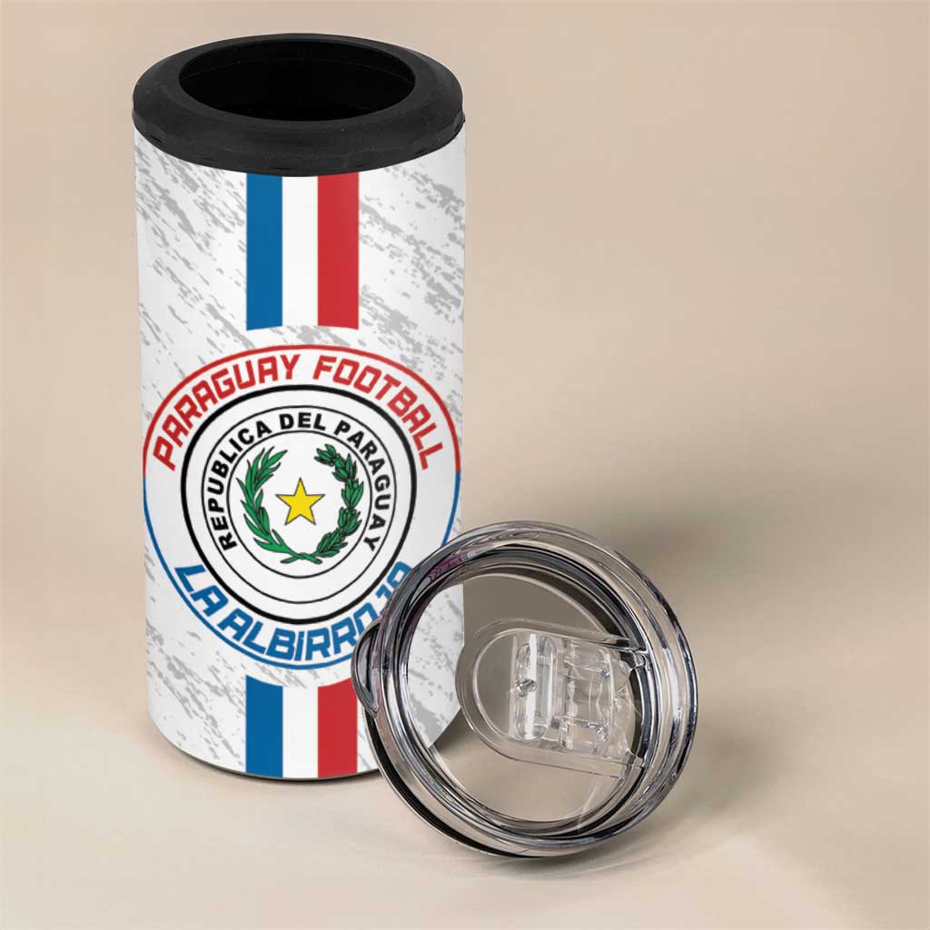 Custom Paraguay Football 4 in 1 Can Cooler Tumbler Vamos Albirroja